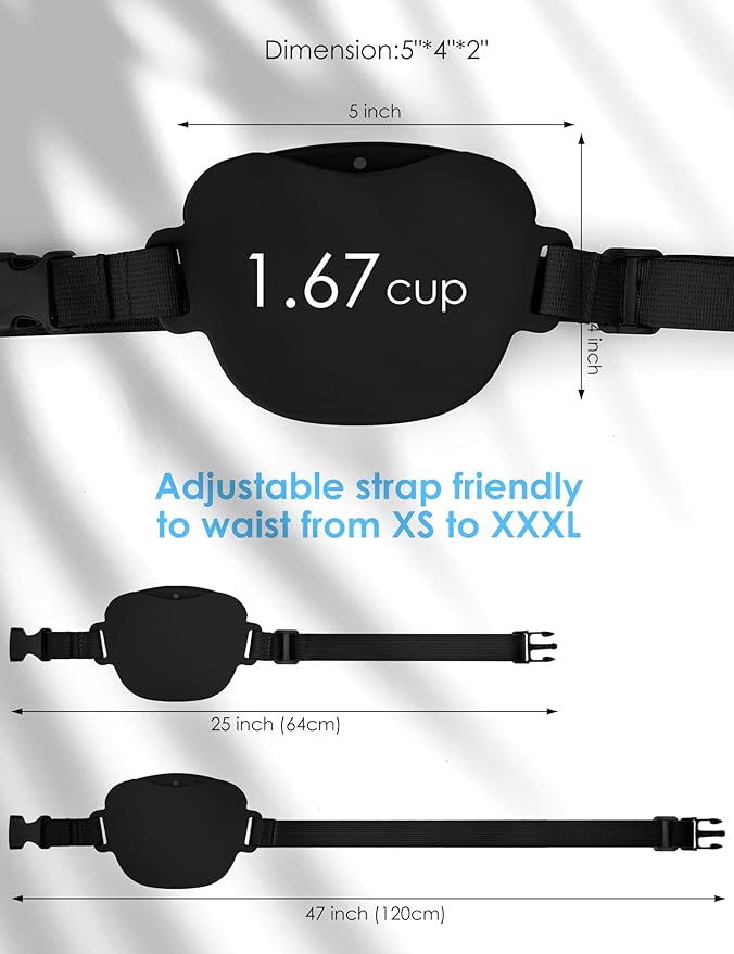 heouvo 1.67 Cup Magnetic Dog Treat Pouch with Training Clicker (Black) | Magnetic Closure, Silicone Bag with Waist Belt for Pet Training & Walking, Easy One-hand Treat Access