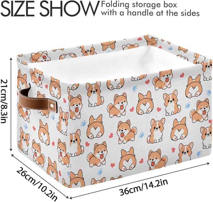 Didi & Hosa Storage Basket Cube Corgi Collapsible Toys Shelf Baskets Bin with Handle Laundry Organizer Storage Box for Home School & Office