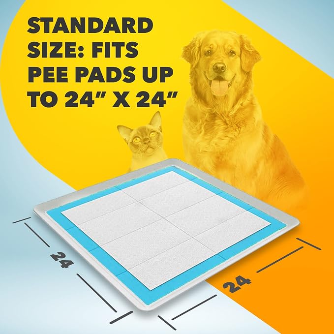 Dog Pee Pad Holder - Fits Up to 24” x 24” Pee Pad - 2 Pack - Grey | Stable Grip, Raised Edges, Quick-Wipe Silicone Surface Dog Potty Tray Holder for Indoor Flooring Protection