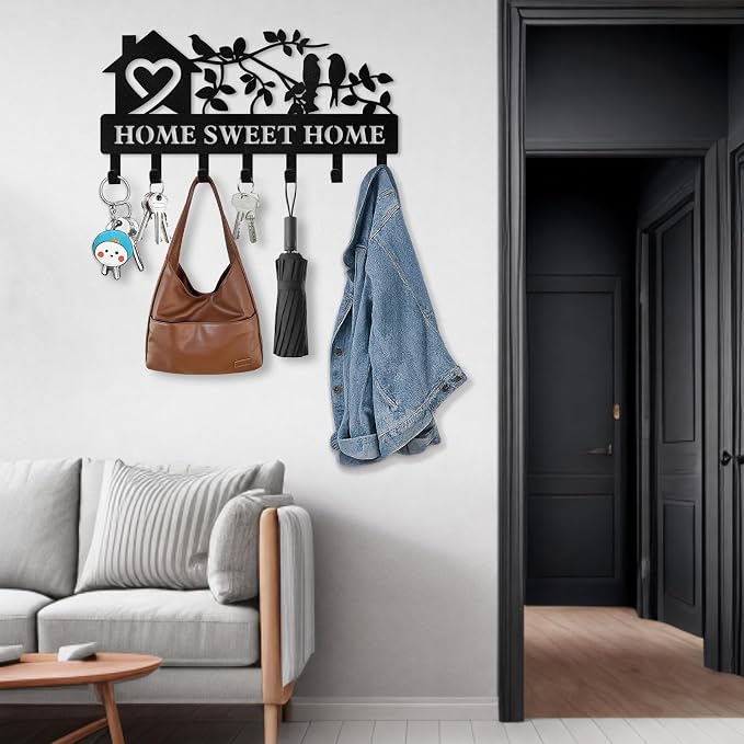 Personalized Keys Holder on Wall, Bird House Metal Key Organizer with Hooks, Home Sweet Home Metal Key Rack for Entryway Decor, Key Holder Wall Mount with Free Dardware, Ideal Housewarming Gift