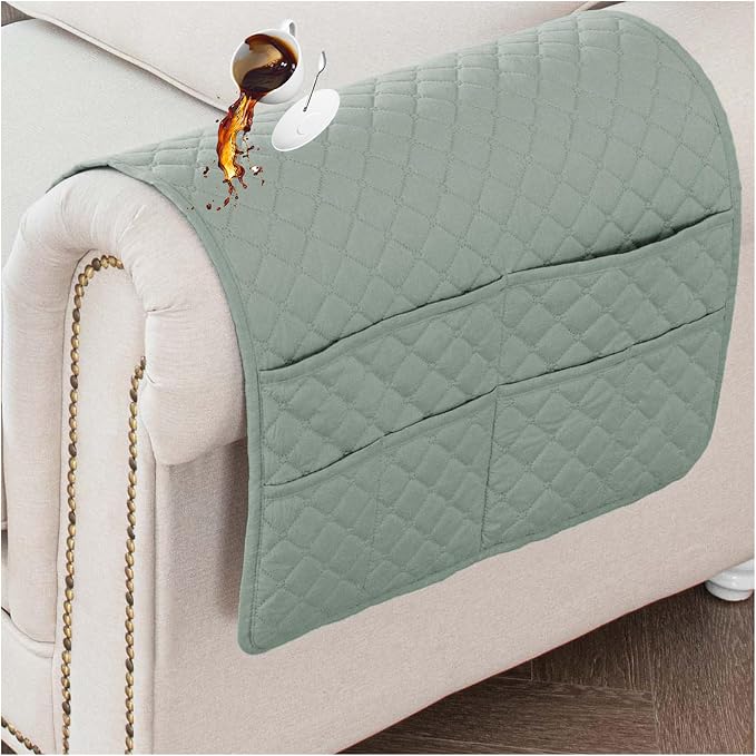 Large Polyester Armrest and Headrest Covers with 2 Pockets | Soft, smooth polyester resists daily wear nonslip silicone backing helps shield recliners and sofas from pet scratches