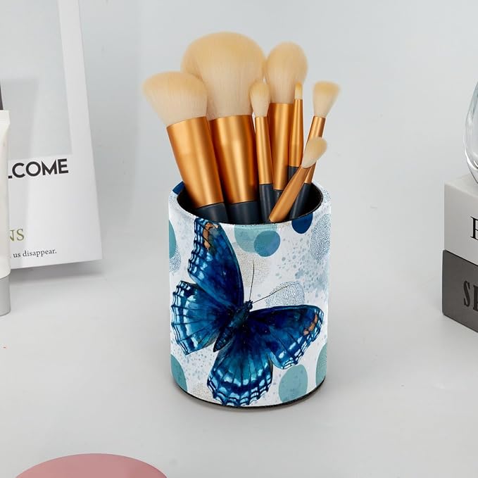 Blue Butterfly Pen Holder, Pencil Cup Marker Brush Holder Desk Storage Case, Desktop Organizer for School Office Home Supplies
