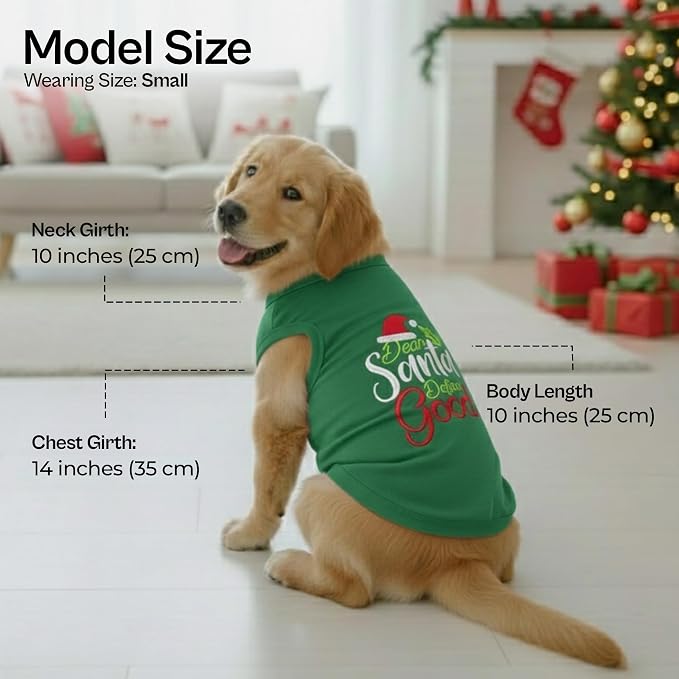 Parisian Pet Dog Tshirt - Embroidered “Dear Santa Define Good“ Dog Christmas Shirt - 100% Cotton Shirt - Sleeveless Clothes - Machine Washable Dogs Vest - Shirts for Small Dogs - XS