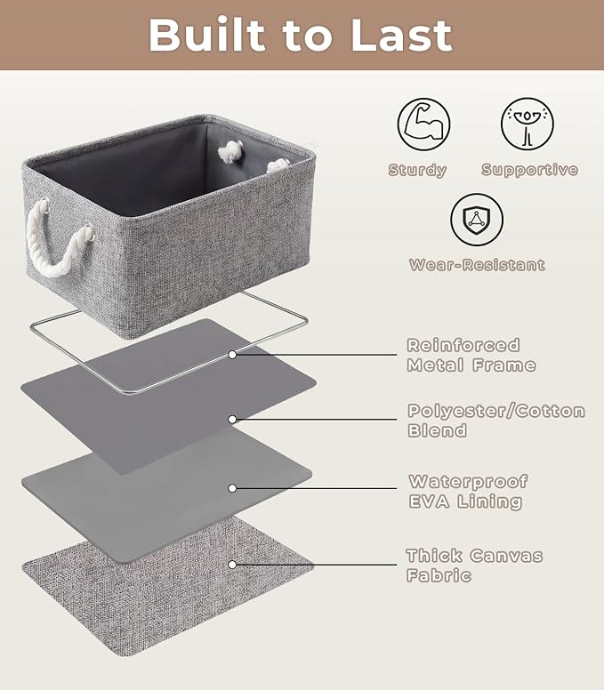 Storage Bins for Shelves - 11.8x7.9x5.2 inch Grey Small Storage Baskets for Organizing, Fabric Storage Cubes Closet Organizer for Home Nursery Gift Decorative (Gray)