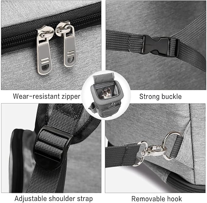 Wheeled Pet Carrier Backpack Pet Stroller, Travel Carrier, Car Seat for Small Dogs Cats Puppies, Comfort Cat Backpack Removable Rolling Wheels – Mesh Ventilation Windows (Grey)