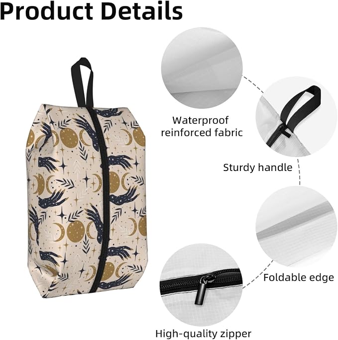 Boho Magic Celestial Travel Shoe Bag for Men & Women, Waterproof Shoe Storage Organizer with Zipper, Portable Shoe Pouch for Sneakers, Heels, Sandals, Gym & Travel Luggage 2PCS