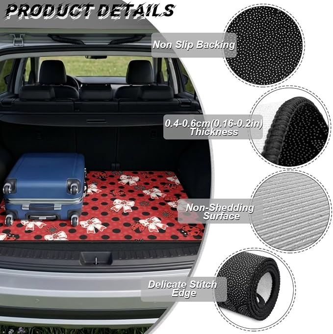 Howilath Trunk Cargo Liner for Most Cars SUVs Trucks All Weather Red Polka Dot Ladybug Bow Cargo Liner with Anti-Slip Backing, Universal Fit Rear Trunk Protector