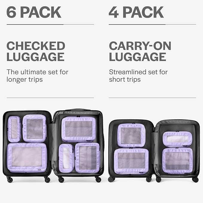 Compression Packing Cubes for Travel, 6-Pack, Purple | Solves overpacking, 6-Piece set fits most suitcases, 50% Space savings, Compression luggage organizer bags