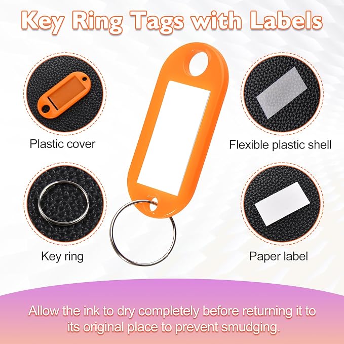 70 PCS Assorted Colors Plastic Key Tags with Labels with Ring and Label Window, Writeable Key Label Tags for USB Drive, Keys Identifiers for Name, Pets Id Tag, Small Luggage Tag