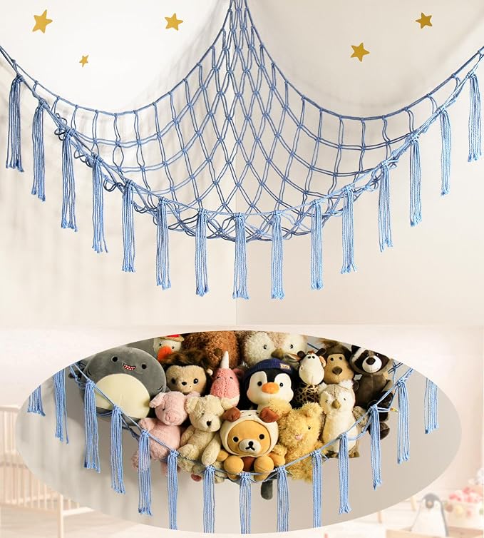mirolam Stuffed Animal Storage Hammock Net - Toy Hammock Net for Stuffed Animals Corner - Hanging Stuff Animal Organizer Holder Large Size Baby Nursery Room Decor-Blue