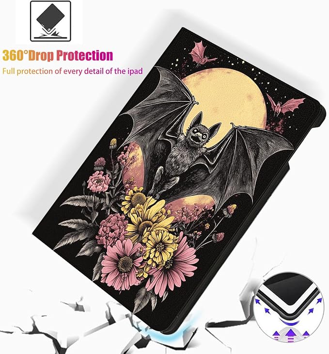 for Microsoft Surface Pro 7 Plus,Surface Pro 7/6/5/4 12.3" Tablet Case,Auto Wake/Sleep,Adjustable Stand Protective Cover - Bat Moon