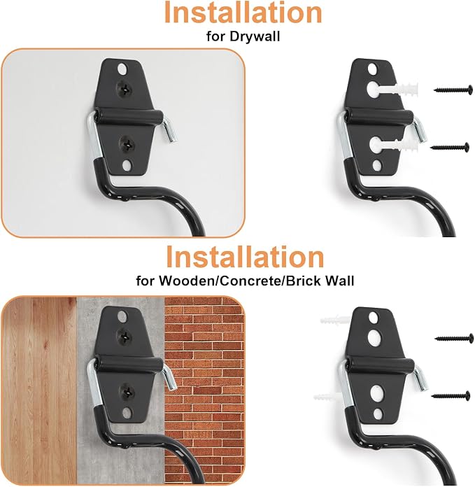 Tlence 16 Pack Metal Broom Hooks, Heavy Duty Garage Holder Wall Mount, S Type Anti-Slip Mop Rack, Cleaning Tools Holder Storage Organizer Hanger for Shovel Rakes Shed Garden Lawn Yard
