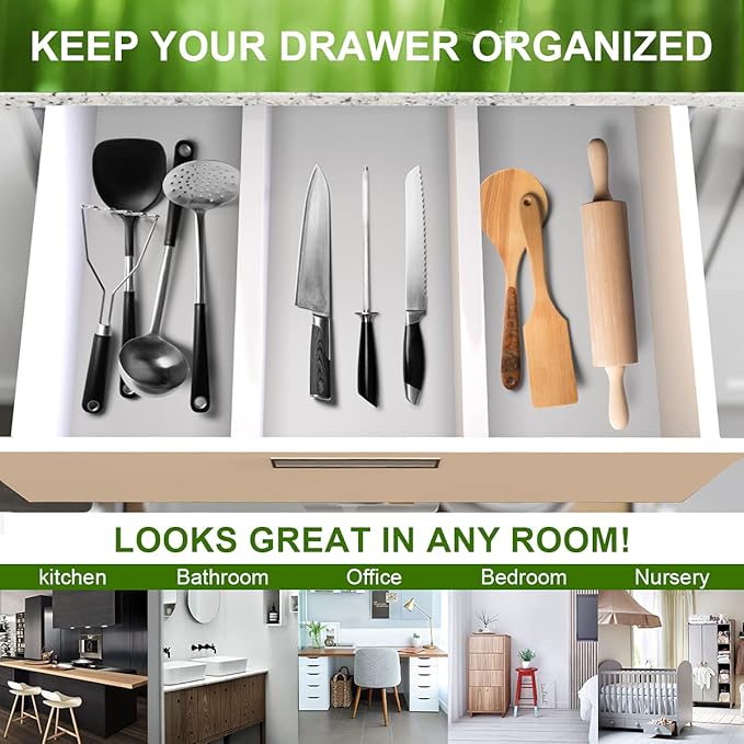 Bamboo Drawer Dividers Organizers, Expandable Drawer Separators Splitter,17-22 inches Long Adjustable Spring-loaded Organizer for Large Utensil, Clothes, Tools Drawers (White)