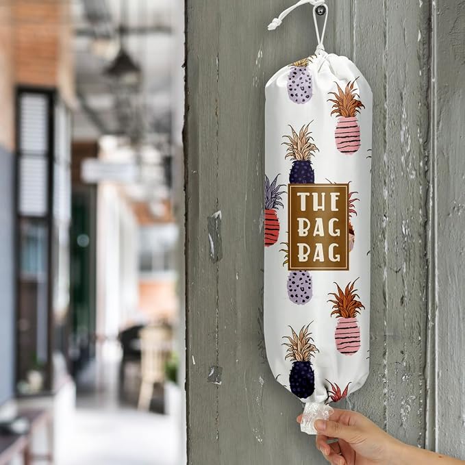 Plastic Bag Holder,Reusable And Washable Country Style Grocery Bag organizer,For Home Kitchen Travelling Camping Decor, use 1 Pack,Pineapple Pattern
