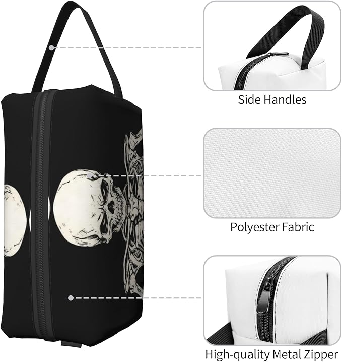 Gothic Skull Makeup Bag - Durable 600D Oxford Fabric Travel Cosmetic Bag, Shockproof Foam Padded Toiletry Organizer for Gym & Daily Use 10x6.2x4.9 Inch