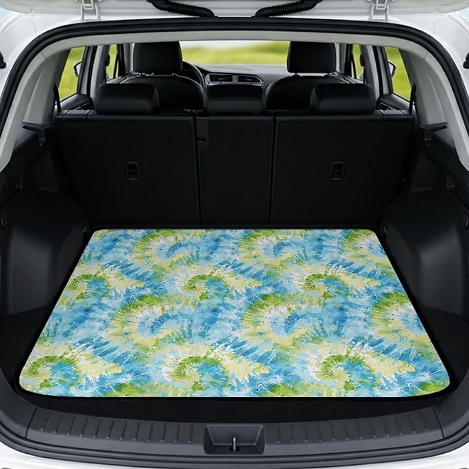 Howilath Green Spiral Tie Dye Trunk Liner Car Trunk Mat All Weather SUV Cargo Liner, Trunk Mats for Cars Durable Rear Trunk Mat, Non-Slip Universal Vehicle Interior Protection