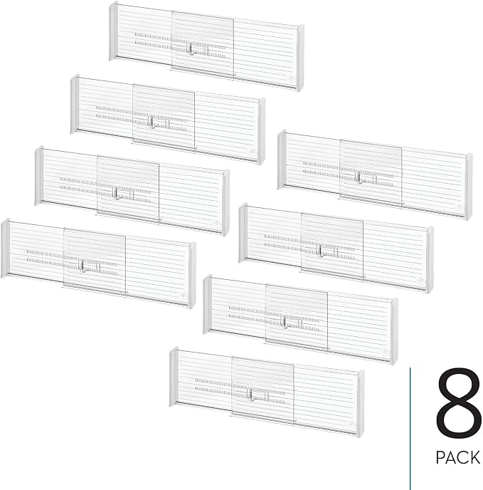 iDesign Expandable Deep Drawer Dividers, Set of 8, Clear | Kitchen, Dresser, Desk Drawers