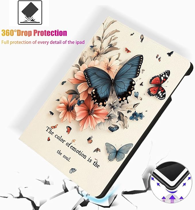 for Microsoft Surface Pro 7 Plus,Surface Pro 7/6/5/4 12.3" Tablet Case,Auto Wake/Sleep,Adjustable Stand Protective Cover - Butterfly Flower