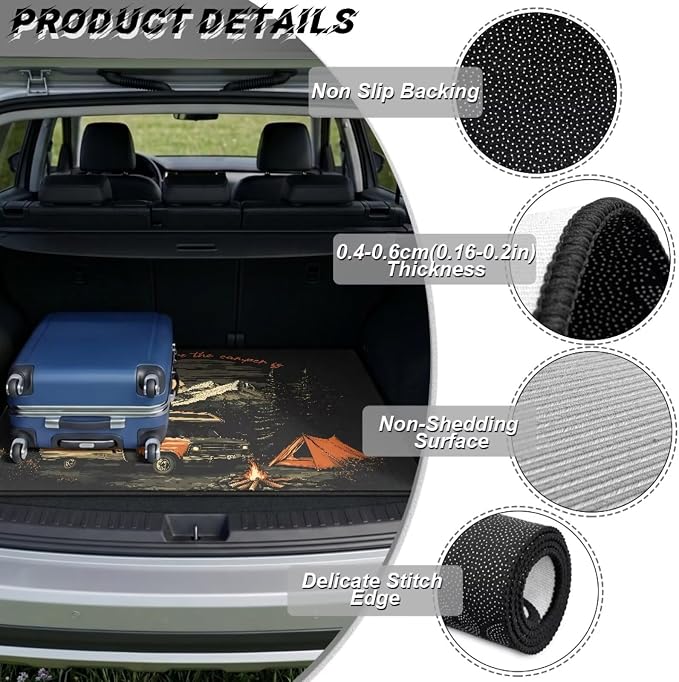Howilath Trunk Mats for Cars All Weather Retro Mountain Camping SUV Cargo Liner Vehicle Interior Accessories Fits Most Sedan & SUV