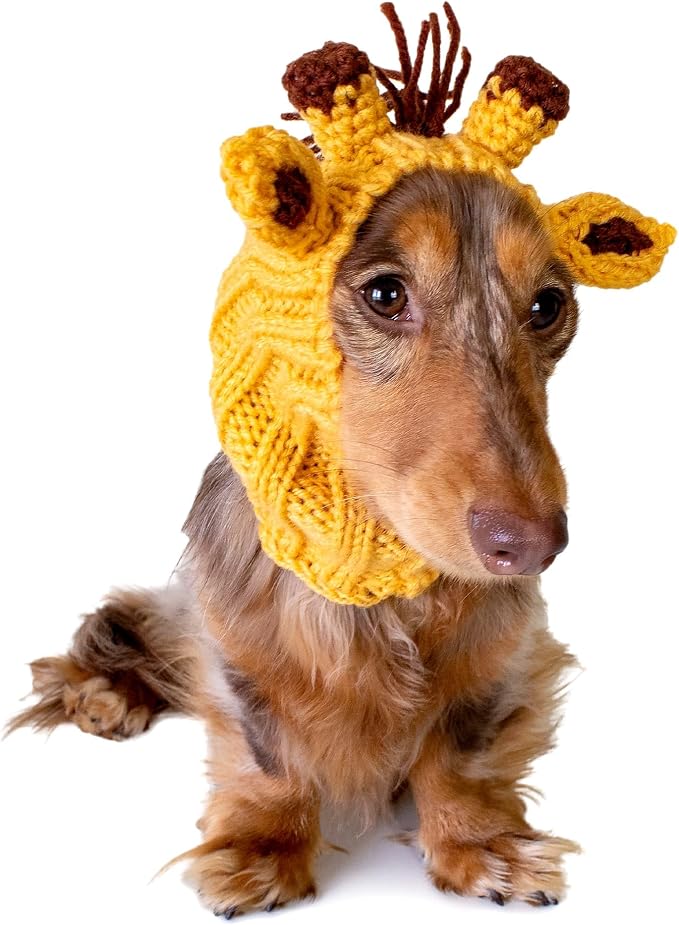 Zoo Snoods Giraffe Costume - Knit Dog Snood Ear Wrap for Pets, Warm Neck Cover for Halloween and Winter (Small)