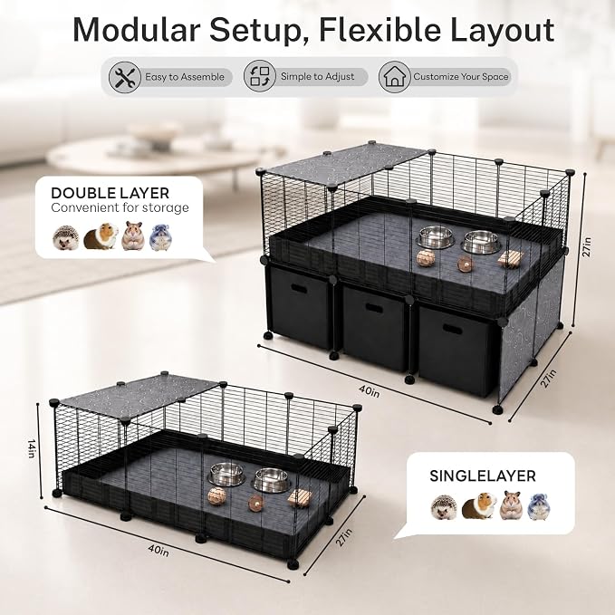 Guinea Pig Cage - C&C Small Animal Playpen with Waterproof Liner, Washable Pee Pad, Storage Bins, Toys & Bowl - Indoor Habitat for Guinea Pigs, Hedgehogs, Hamsters, Ferrets