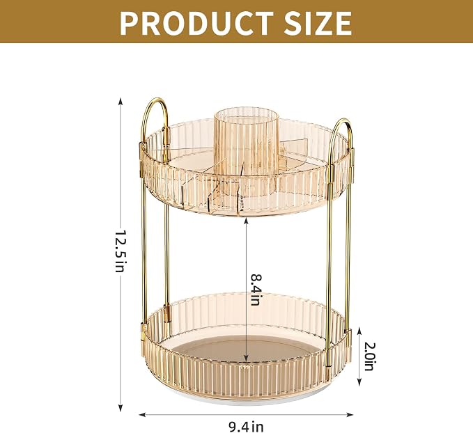 360 Rotating Makeup Organizer - Large-Capacity Skincare & Makeup Storage with 2-Tier Perfume Organizers, Cosmetic Dresser & Makeup Brush Holder - Fits Bedroom, Bathroom, Vanity Shelf & Countertop