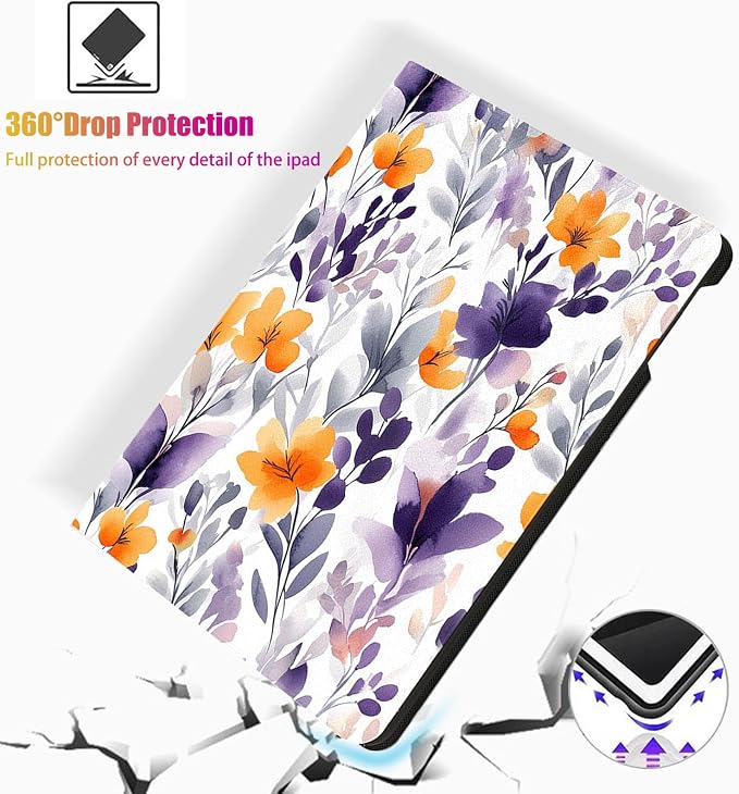 for Microsoft Surface Go 4/3/2/1-10.5" 2021 Tablet Case,Auto Wake/Sleep,Adjustable Stand Protective Cover - Watercolor Floral