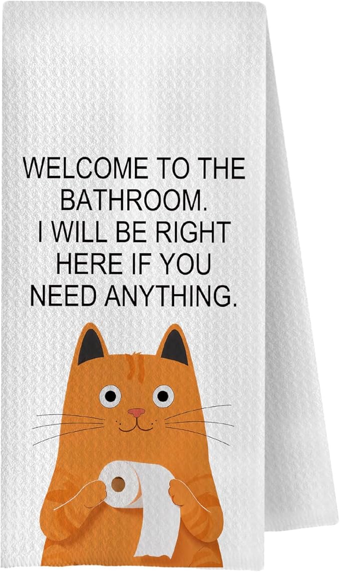 Funny Orange Cat Hand Towels, Cat Bathroom Decor, Pet Lover Gifts Hand Towels for Bathroom Washroom, 16x24 Inch