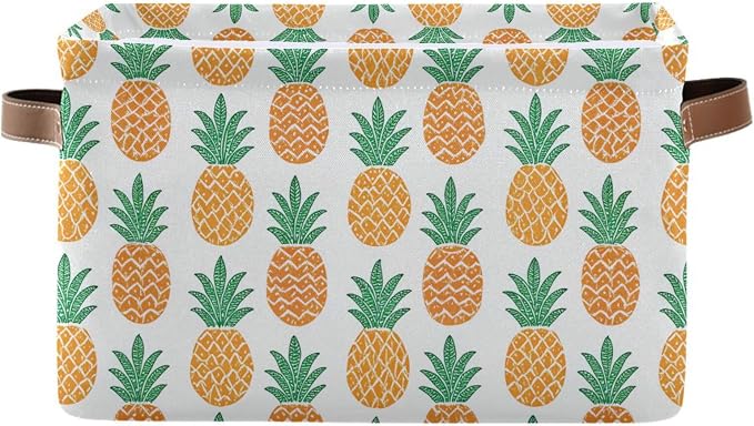 Fun Pineapple Storage Basket Bin, Large Cube Storage Box Canvas Collapsible Storage Organizer for Home Office Closet - 15 L x 11 W x 9.5 H