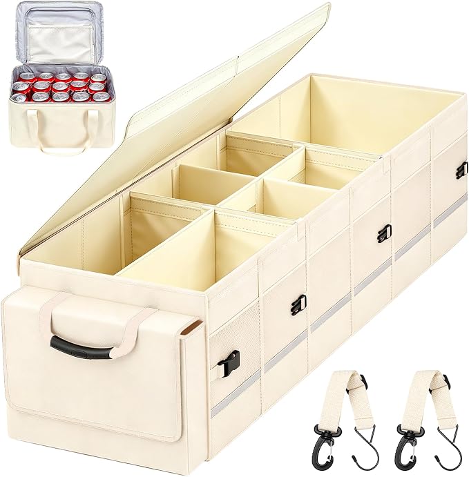 GDNasist Car Trunk Organizer and Storage for Car, SUV & Sedan, Large | Collapsible Trunk Organizers with Lid & Removable Cooler Bag, Car Accessories, Removable Dividers for Custom Space, Interior