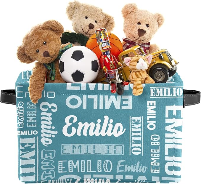 Personalized Toy Box Storage Bins for Boys Girls with Name, Kids Custom Storage Basket Cubes Organizer with Handles, Shelf Closet Storage Baskets Bin Customized Gift, 1 Pack
