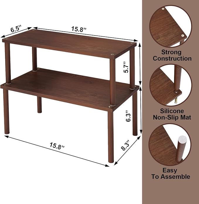 VERTORGAN 2 Pack Cabinet Organizer Shelf,Bamboo Countertop(Large,Brown) | Kitchen Counter Shelves,Spice Rack Countertop and Cabinet,Cabinet Storage,Counter Organizer,Stackable Shelves
