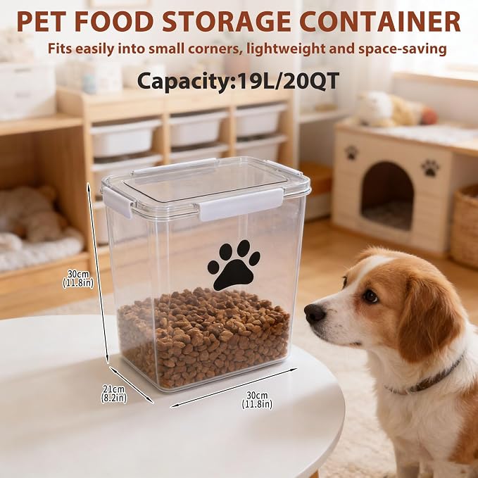 15lb Dog Food Container with Lid, Airtight Pet Food Treat Storage Bin for Dog Cat, Plastic Dogs Kibble Container for Kitchen Counter-Keep Food Fresh Crispy-BPA free