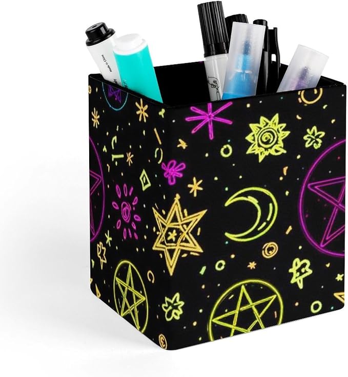 Pen Holder for Desktop Pencil Storage Organizer Goth Trippy Sun Moon Star Art Witchcraft Make Up Brush Holder Stationery Container for Home Office
