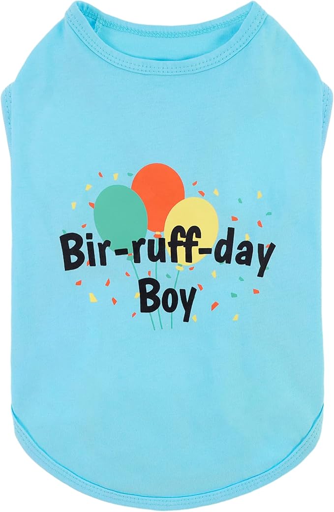 Fitwarm Birthday Boy Dog Shirt, Bir-Ruff-Day Boy Funny Dog Clothes for Small Dogs Boy, Pet Birthday Outfit, Cat Tshirt, 100% Breathable Cotton, Aqua Blue, XS