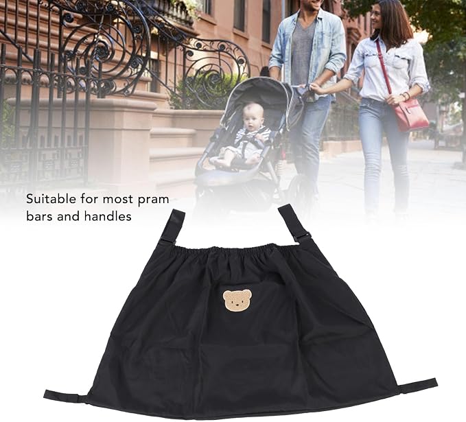 Universal Stroller Organizer Nylon Stroller Storage Bag for Baby Essentials | Large Capacity, Non-Slip, Adjustable, with Hook & Loop, Fits for Uppababy, Nuna, Britax, Doona Strollers, Black Bear