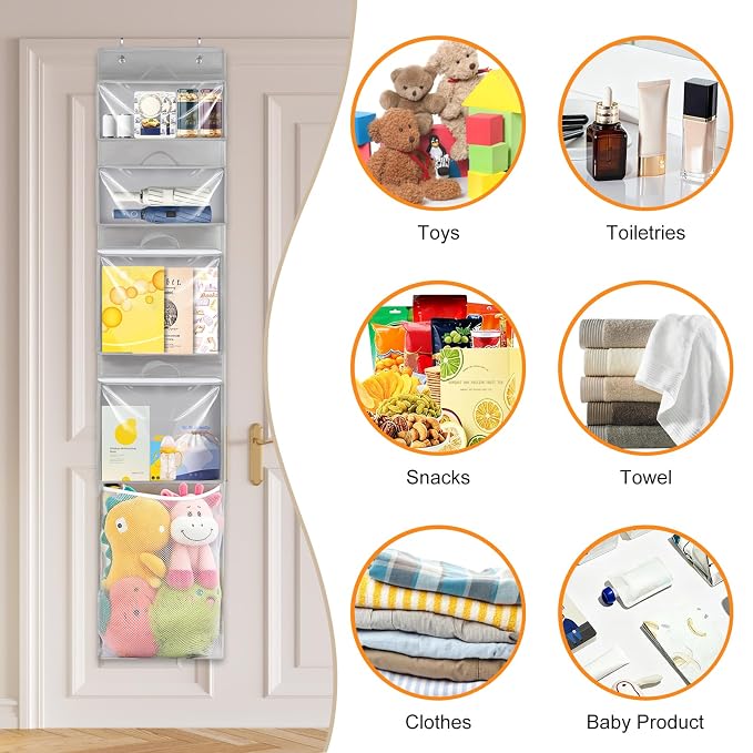 Over Door Organizer and Storage, Hanging Toy Holder with Removable Pouches | Toddler Room Wall Stuffed Animal Storage Bag Case, Kids Playroom Closet Back of Door Organization for Building Block, Puzzle