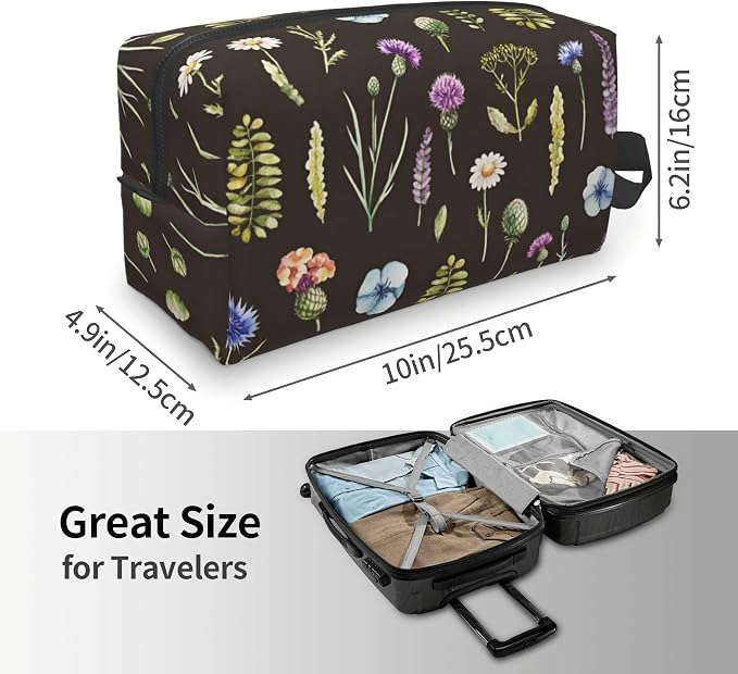 Vintage Wildflower Makeup Bag - Durable 600D Oxford Fabric Travel Cosmetic Bag, Shockproof Foam Padded Toiletry Organizer for Gym & Daily Use 10x6.2x4.9 Inch