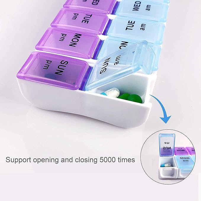 Twice a Day Detachable Weekly Pill Organizer with AM/PM Compartments Large, BPA Free Travel 7 Day Pill Box Case with Moisture-Proof Design