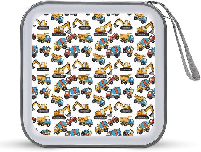 Protective CD Case 40 Capacity Excavators Cars Disc Holder Storage Binder | DVD Organizer Wallet, Excavators Cars Construction Tractor, Sturdy Portable for Movie Music Game Disc