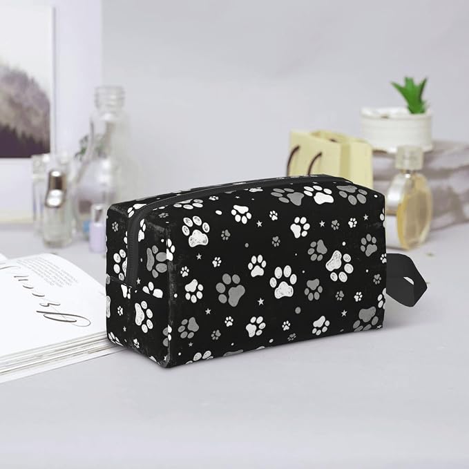 paw print Makeup Bag - Durable 600D Oxford Fabric Travel Cosmetic Bag, Shockproof Foam Padded Toiletry Organizer for Gym & Daily Use 10x6.2x4.9 Inch