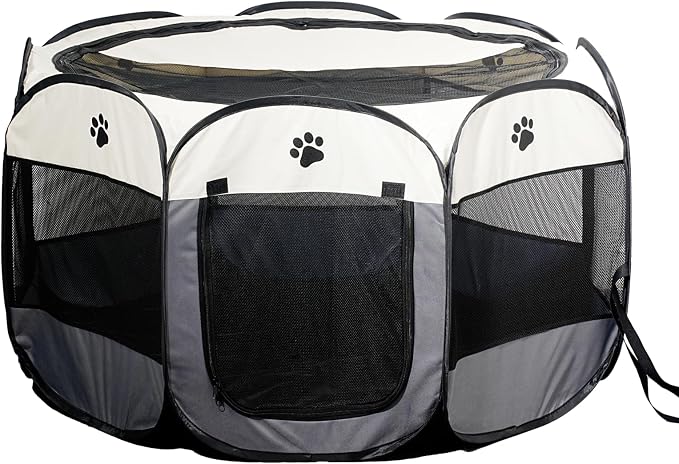 SENCONE Portable Pet Playpen for Cats, Kittens, Puppies, Indoor/Outdoor, L | Pop-Up/Fold-Flat Tent for Storage/Travel • Play & Exercise Pen for Small/Growing Pets • Recovery & Whelping Space • Grey