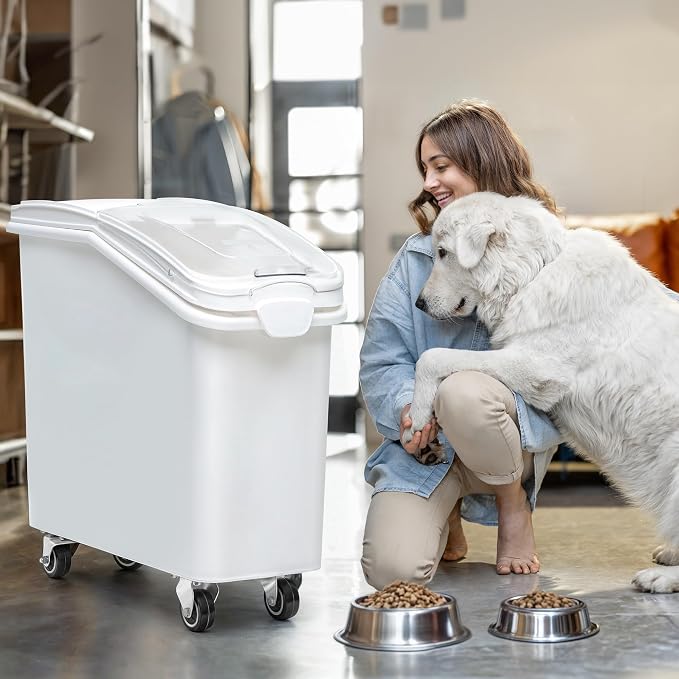 YITAHOME 21 Gallon Ingredient Bin, Commercial Food Container with 500 Cups, Large Flour Storage Container Bin with 360° Wheels, Scoop and Lid for Kitchen, White