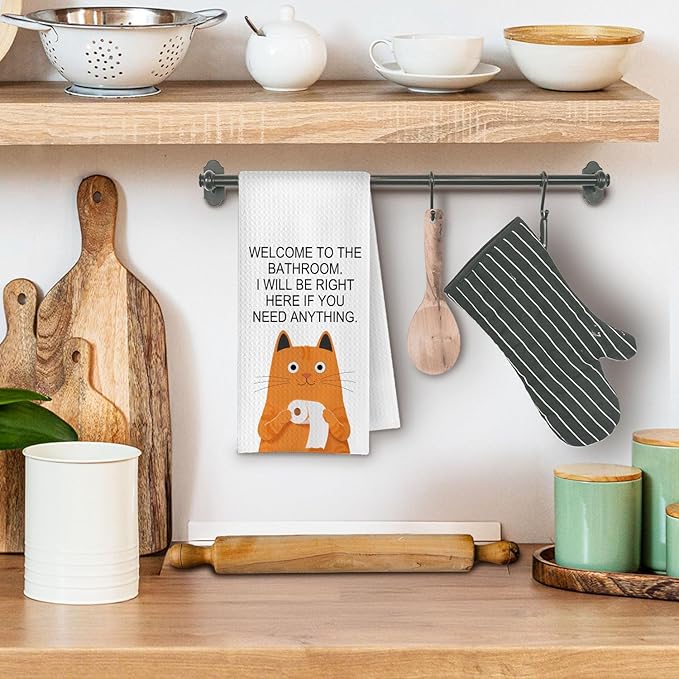 Funny Orange Cat Hand Towels, Cat Bathroom Decor, Pet Lover Gifts Hand Towels for Bathroom Washroom, 16x24 Inch