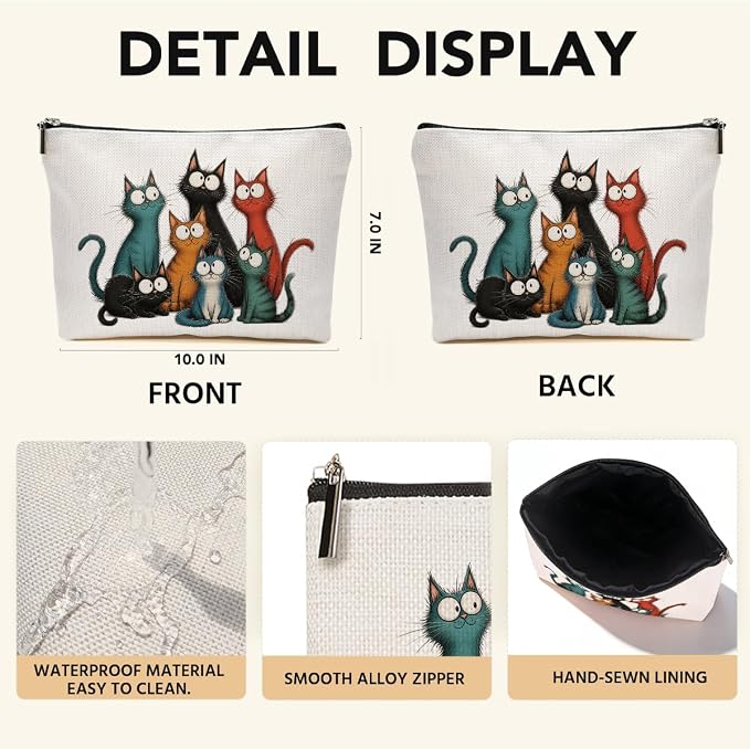 JIUWEIHU Cute Cat Makeup Bag Cats Gifts Cosmetic Bag Travel Toiletry Bags | Toiletry Organizer Pouch Christmas Birthday Gifts for Women Mom Girls Sisters Daughters Friends Cats Lover Pet Owner