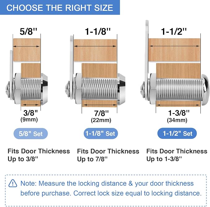 Cylinnda Cabinet Locks with Keys, 1-1/2" Long Cam Locks Keyed Alike, Cabinet Cam Lock Set for Cabinets RV Storage Locks Tool Box Lock Thick Drawer, Zinc Alloy (6 Pack, 1-1/2 Inch)