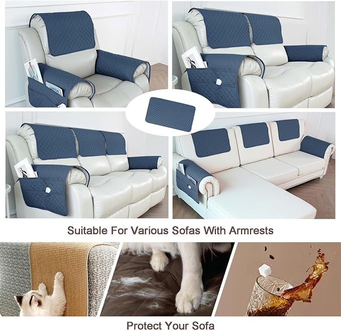 Large Polyester Armrest and Headrest Covers with 2 Pockets | Soft, smooth polyester resists daily wear nonslip silicone backing helps shield recliners and sofas from pet scratches