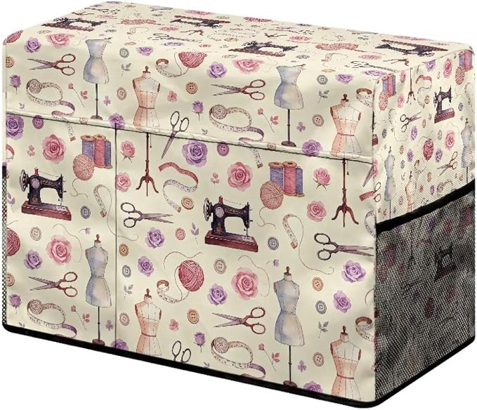 Sewing Machine Cover,Sewing Theme Design Duty Protective Dust Cover with Storage Pockets for Most Standard Singer & Brother Sewing Machines and Accessories