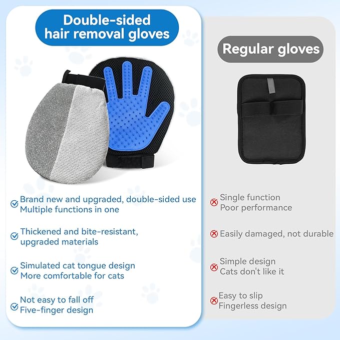 Pet Hair Removal Gloves Dual-Side Electrostatic Hair Removal & Silicone Fur Gentle Deshedding Efficient Brush for Dogs and Cats Reusable Pet Fur Grooming Glove for Couch Rug Clothes