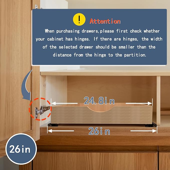 Pull Out Cabinet Drawers - 6x2 Size Options (12-23'W,18-21'D), Pre-Assembled with Soft Close Slides, Solid Beechwood, Easy Installation(26'W x 18'D)